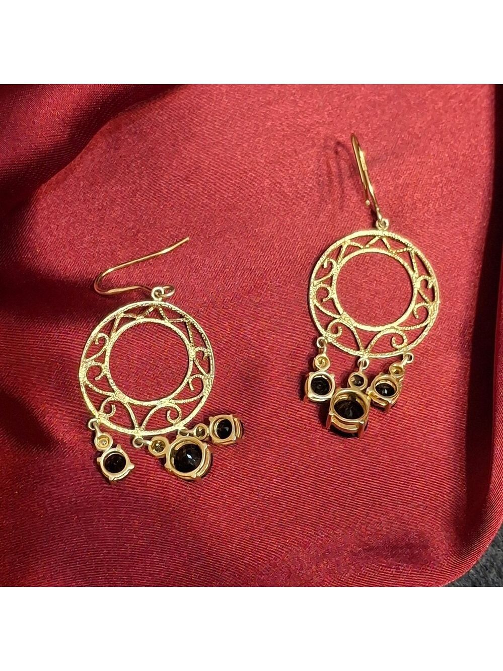 Gold Over Sterling Silver 925 and Black Amethyst and Diamond Dangle Earrings - Picture 4 of 9